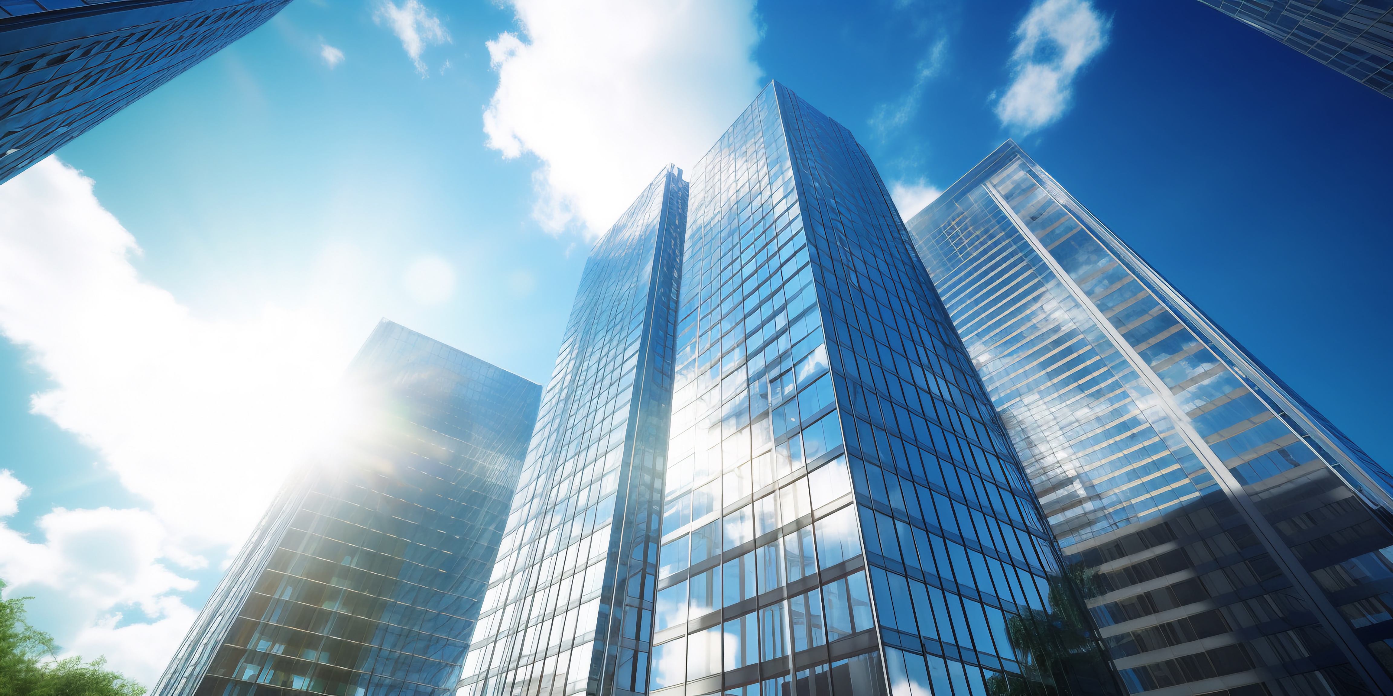 Edificios corporativos de vidrio bajo cielo azul — Abogados CAE